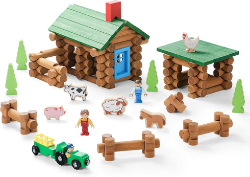 SainSmart Jr. Wooden Log Cabin Set Farm Building House Toy for Toddlers,