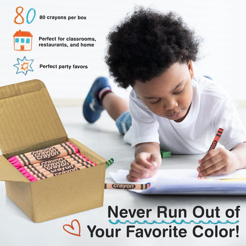 80 Count Lucky Art Pink Crayons Bulk - Regular Size Single Color Crayon Refill, Non-Toxic Art Supplies for Teachers