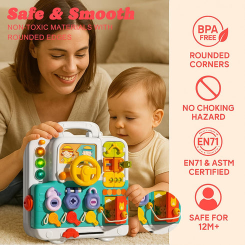 1-3, Montessori Busy Board for Toddlers Baby Educational Activity Board with Lights & Music, Sensory Toys for Fine