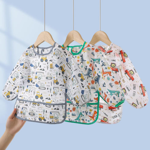 3-Pack Baby Long Sleeve Waterproof Bib - Full Coverage Apron Bib Smock Toddler Bibs with Pocket for 6-30 Months