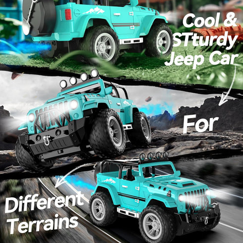 DEERC Remote Control Truck, 1:16 RC Car with Fog Mist & Music, 2.4GHz All Terrain SUV Gifts for Boys