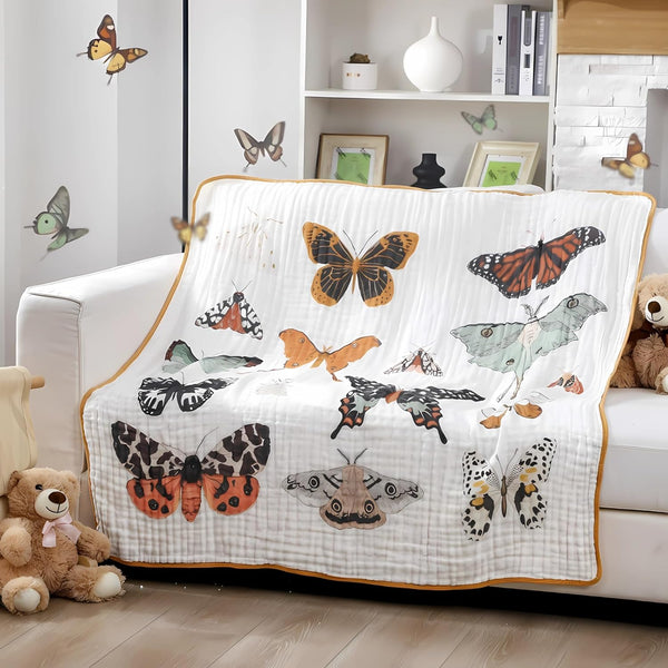 SmoothNovelty Butterfly Muslin Blanket 47 x 47 Inch Warm Soft Cotton Muslin