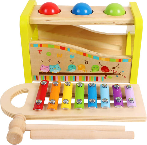 TOWO Wooden Hammer Ball and Xylophone Set - Mallet and Pegs Pound