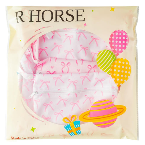 5Pcs R HORSE Waterproof Baby Diaper Bag, Cute Pink Bow Wet Dry Bag with Handle Zipper Toiletry Organizing Pouches