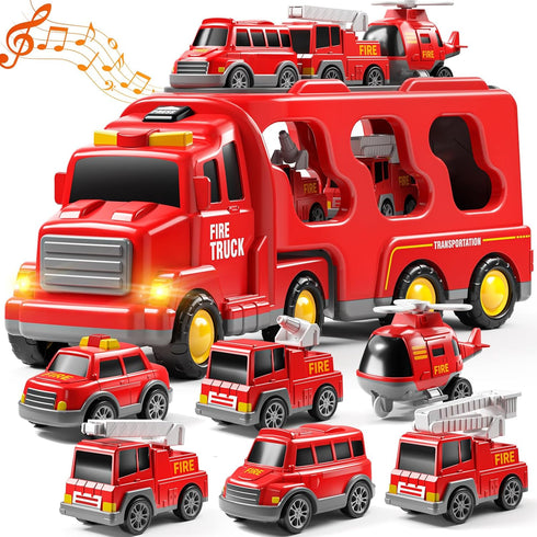 JUKUDAHU 7-in-1 Fire Trucks for 3 4 5 6 Years Old Boys