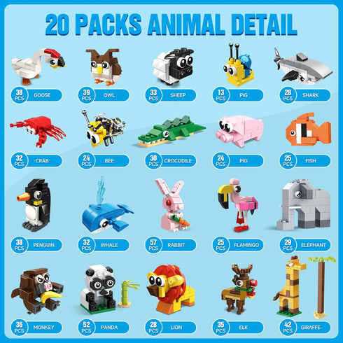 HOGOKIDS 20 Pack Animals Building Blocks - Party Favors for Kids, Easter Gifts, Goodie Bags, Classroom Prizes for Ages