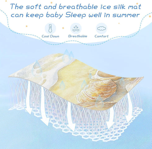SyXIOP 28" 52" Shells Lying on The Sandy Beach Cooling Baby Waterproof Crib Mattress pad x Reusable Crib Padding