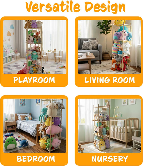 SPRINOAK 54-Inch Tall Stuffed Animal Storage Organizer - Premium Wooden Plush Toy Holder Zoo, Large Toy Storage Tower