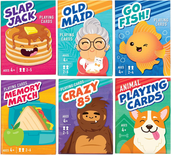 LotFancy Card Games for Kids - 6 Decks: Go Fish, Old Maid, Crazy Eights, Memory Match, Slap Jack