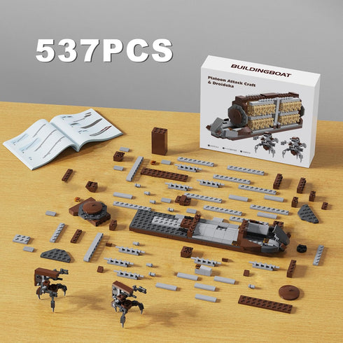 Battle Army Clone Platoon Attack Craft Building Kit, 32-Piece Troop Carrier with 2 Droidekas for Kids 6-12