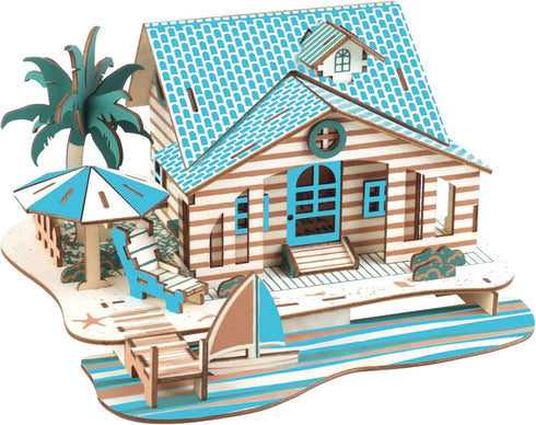 3D Wooden House Puzzles for Adults, Bali Island Cottage Building Model, 6.6" × 6.1" × 3.5", Laser Engraving, No Tools