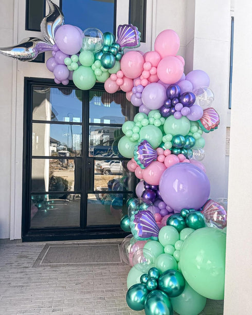 Mermaid Balloon Arch Kit, 122pcs Pink Purple Teal Balloons with Silver Tail Foil Balloon for Birthday Decorations