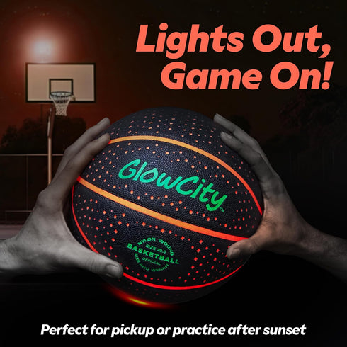 GlowCity Glow in The Dark Basketball for Teen Boys, Glowing Red Basketball, Light Up LED Toy for Night Ball Games