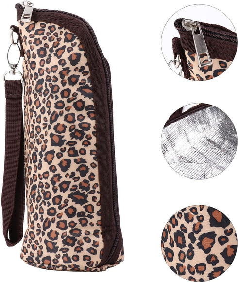 Insulated Waterproof Oxford Cloth Feeding Bottle Pouch with Leopard Print for Travel Nursing Breastmilk Storage Bag