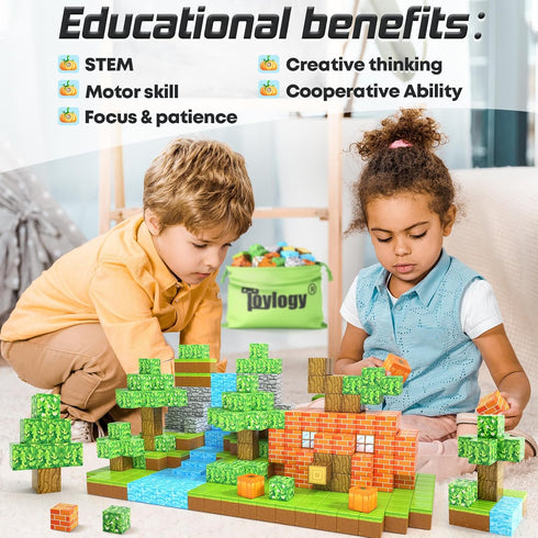 3+ 4-6 6-8 5-7 Magnetic Blocks-Build Mine Magnet World Pumpkin Edition Kids Games Toys for Boys Girls Years Old