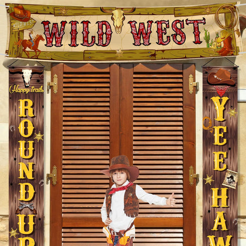 Cowboy Party Decorations, Western Scene Setters for Cowboy Decorations Party, Wooden House Barn Banner