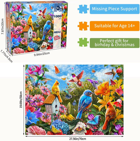 Jigsaw Puzzles for Adults 1000 Piece Puzzle for Adults 1000 Pieces Puzzle 1000 Pieces-Birds & Flowers(27.6"x 19.7")