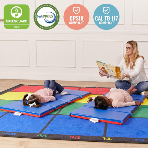 ECR4Kids 4-Section, 2in, Premium Folding Rest Mat, Sleeping Pad, Blue/Red