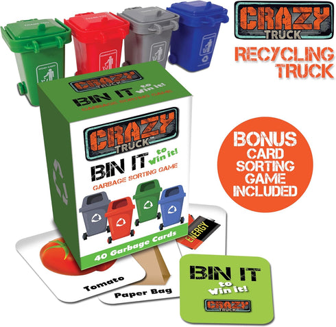 1:16 4 40 Crazy Truck Scale Recycling Garbage Truck Toy with Lights & Sounds, Recycle Cans, Flash Cards, Tools DIY