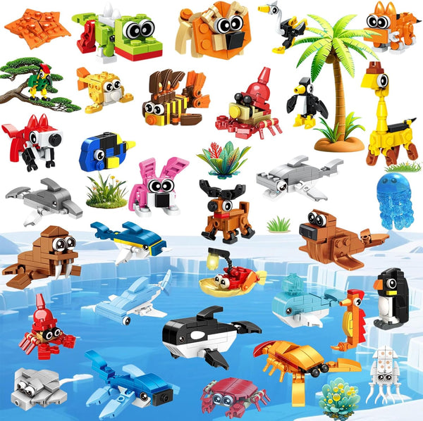 VEMBAP 34 Packs Party Favors for Kids, Ocean Animal Building Blocks for Goodie