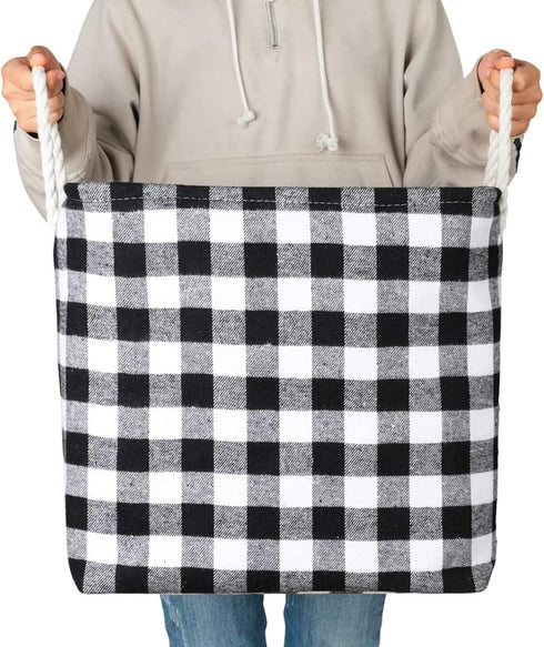 Large Rectangular Decorative Storage Bins - Foldable Laundry Hamper Baskets with Rope Handles for Blankets, Toys