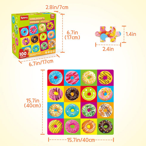 SYNARRY 100 Piece Wooden Puzzles for Kids Ages 4-8, Donuts Jigsaw Puzzle, Educational Toys for Children