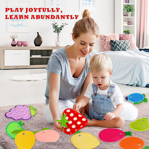 FITLZL 10 Sensory Mats, Fruit Shaped, Assorted Textured Sensory Tiles for Kids and Autistic Children, Sensory Toys