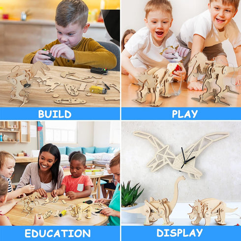 Poraxy 4 Pack Dinosaur Toys for Kids 8-12, STEM Kits, Educational 3D Puzzle Building Projects for Ages 7-13