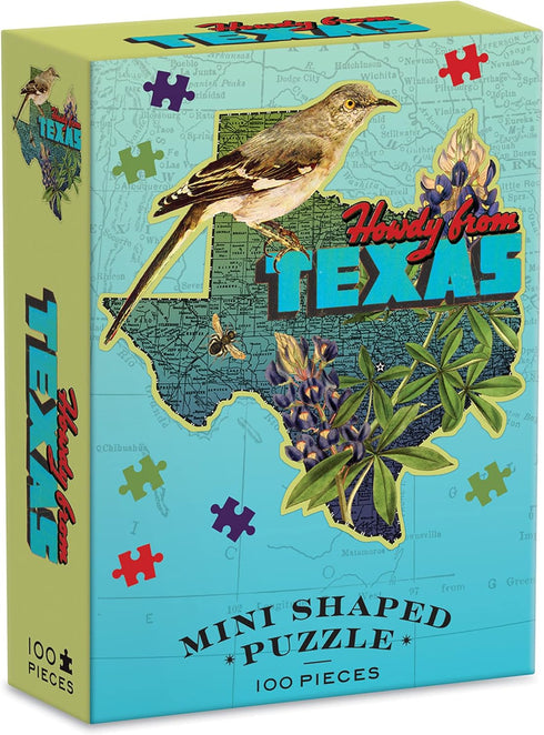 Galison Wendy Gold Texas Shaped Mini Puzzle - 100 Pieces Die-Cut Jigsaw Featuring Art by Wendy Gold
