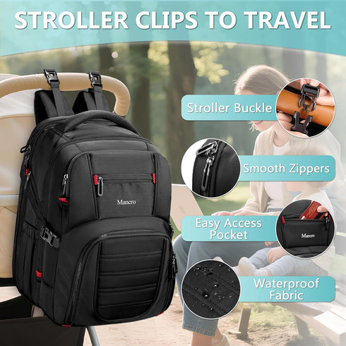Backpack Mancro Dad Diaper Bag - Large Waterproof Travel Baby Bag for Men with Detachable Bottle Bag & Insulated