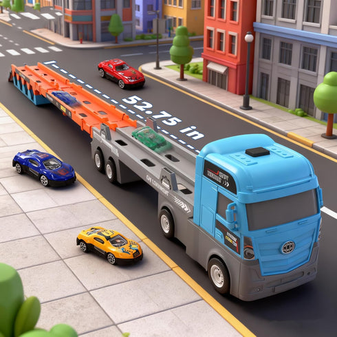 2-in-1 Playset 2-8 3 24 Foldable Race Track Truck Car for Years Old Boys Girls, Kids Truck Toys with Foldable Layer