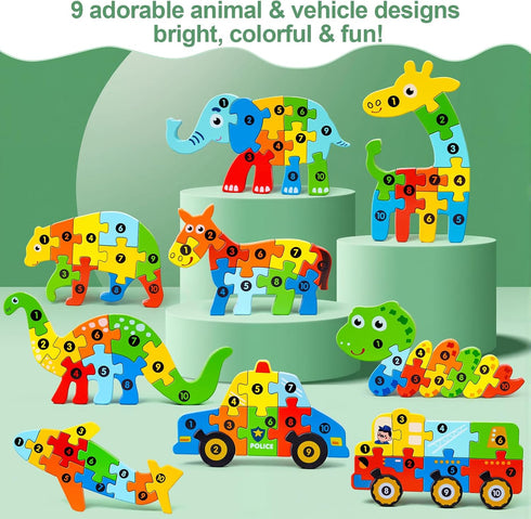 YySiRui 9 3-5 3-5 Pieces Montessori Wooden Puzzles for Toddlers - Jigsaw Puzzles in Gift Box, Educational Learning Toys
