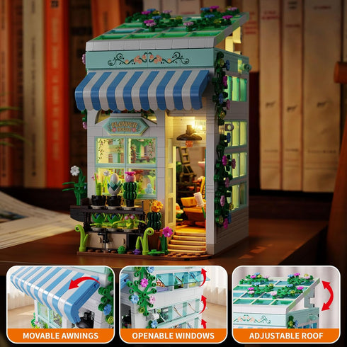 TYCOLE Set 1077 8-12 Flower House Building with LED Lights, PCS City Greenhouse Building Block Toy, Garden House