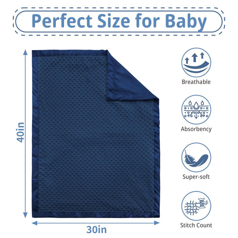30 40) Pro Goleem Baby Soft Minky Dot Blanket with Silky Satin Backing Baby Gifts for Boys and Girls (Navy Blue, x