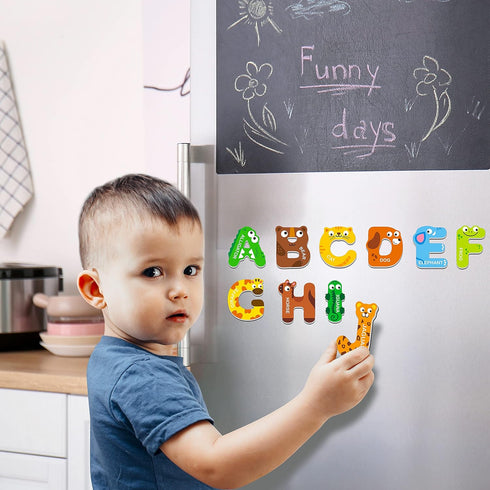 Large Size Magnetic Letters, Cute Animal Alphabet ABC Magnets for Fridge, Colorful Uppercase Animals Educational
