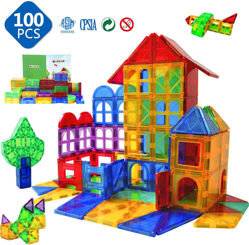 MAGBLOCK Magnet Toys, Kids Magnetic Building Tiles 100 Pcs, 3D Magnetic Blocks, Educational Toys for Toddlers Boys and