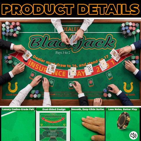 36x72Blackjack Set 2 Double Sided Poker Mat Table Topper, Casino Felt Cover, Texas Hold'em Cloth, Blackjack & Texas