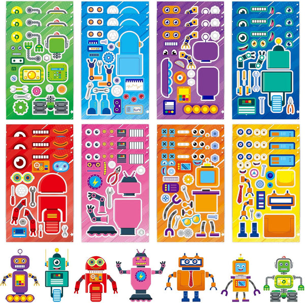 DaiUni 24 Sheets Robot Make a Face Sticker Sheets for Kids Todders Activities,
