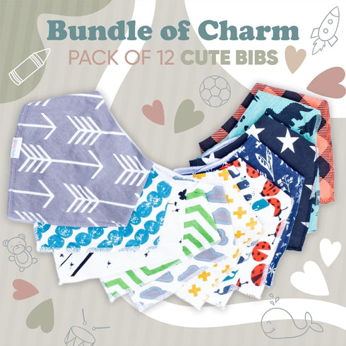 12 Pack Baby Bandana Bibs - Organic Drool Bibs for Boys and Girls, Soft and Stylish for Teething and Drooling