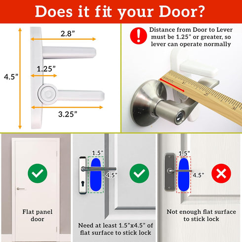 Door Lever Lock (3 Pack), Prevents Toddlers from Opening Doors, Easy One Hand Operation for Adults, Durable ABS (Black)