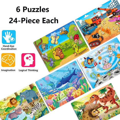 Puzzles for Kids Ages 3-5, 24 Piece Colorful Wooden Puzzles, Educational Toys for Boys and Girls