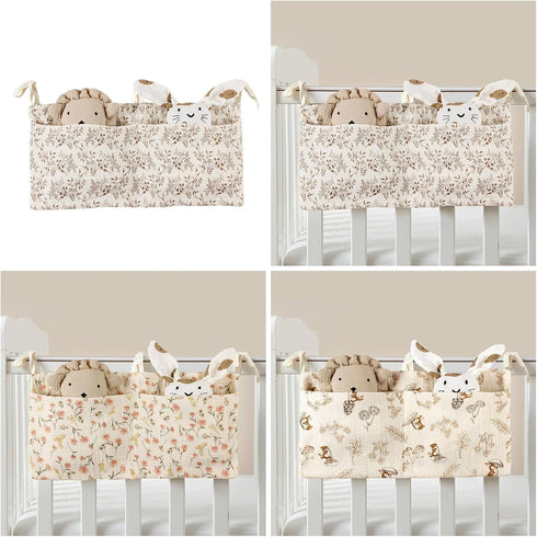 Kangnice Cribs Storage Bag Baby Bedside Hanging Storage Bag for Drool Bibs Diaper Multifunctional Hanging Pocket Cotton