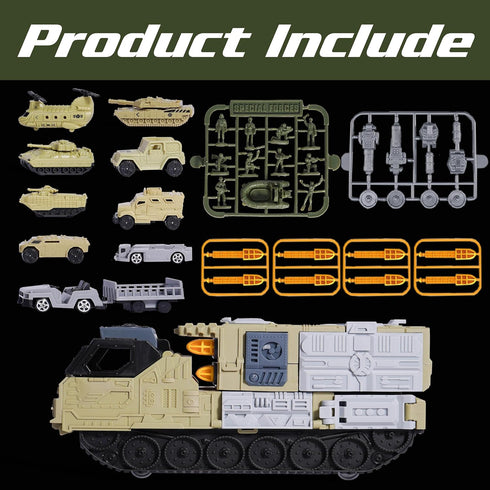 Sets 9 4-7 XDUOYJOY Military Tank Toy with Launchable Missiles, Army Toys with Vehicles, Helicopter Trucks Army Men