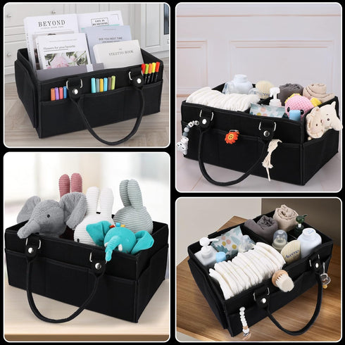 Baby Diaper Caddy Organizer for Boy, Large Portable Storage Bin Tote Bag for Changing Table and Car, Black