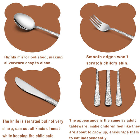 12-Piece Toddler Kids Silverware Set, HaWare Stainless Steel Hammered Flatware, Includes 4 Spoons, 4 Forks, 4 Knives