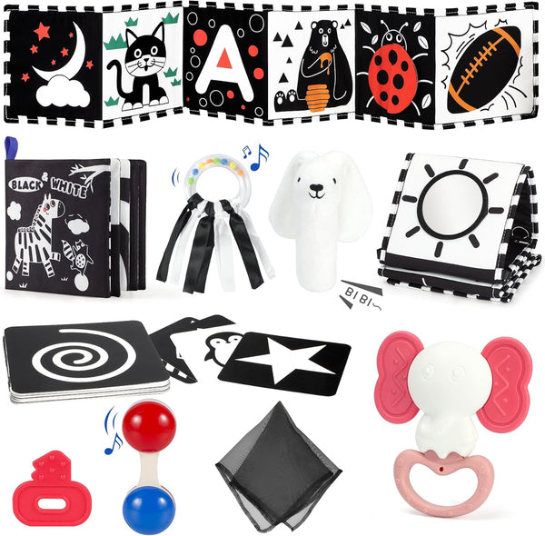 URMYWO 10 Pcs High Contrast Black and White Baby Toys for Newborn,