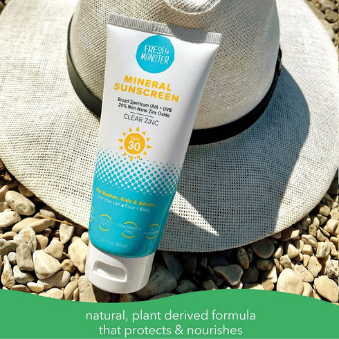 Fresh Monster Daily Kids Sunscreen, SPF 30, Clear Non-Nano Zinc Oxide, Reef Safe, Hypoallergenic for Kids