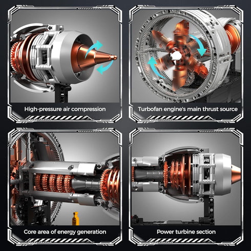 ROKAFU Sets, 12+ Turbojet Engine Building Blocks Motorized Jet Engine Model Kit with Motor, Mini Aircraft Engine Kits