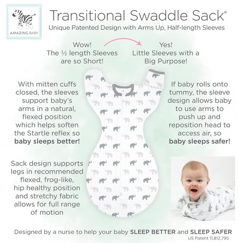 Amazing Baby Transitional Swaddle Sack, Pink Tiny Bows, Small, 0-3 months, 6-14 lb