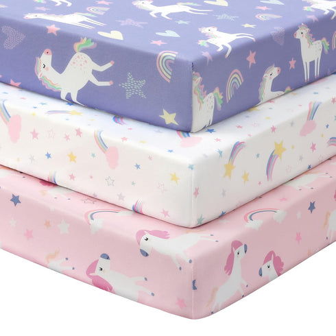 Baby Crib Sheets Girl, 3 Pack Toddler Bed Sheets for 52x28 Standard